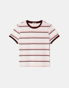Tally Weijl White Striped Basic T shirt White/Burgundy back view