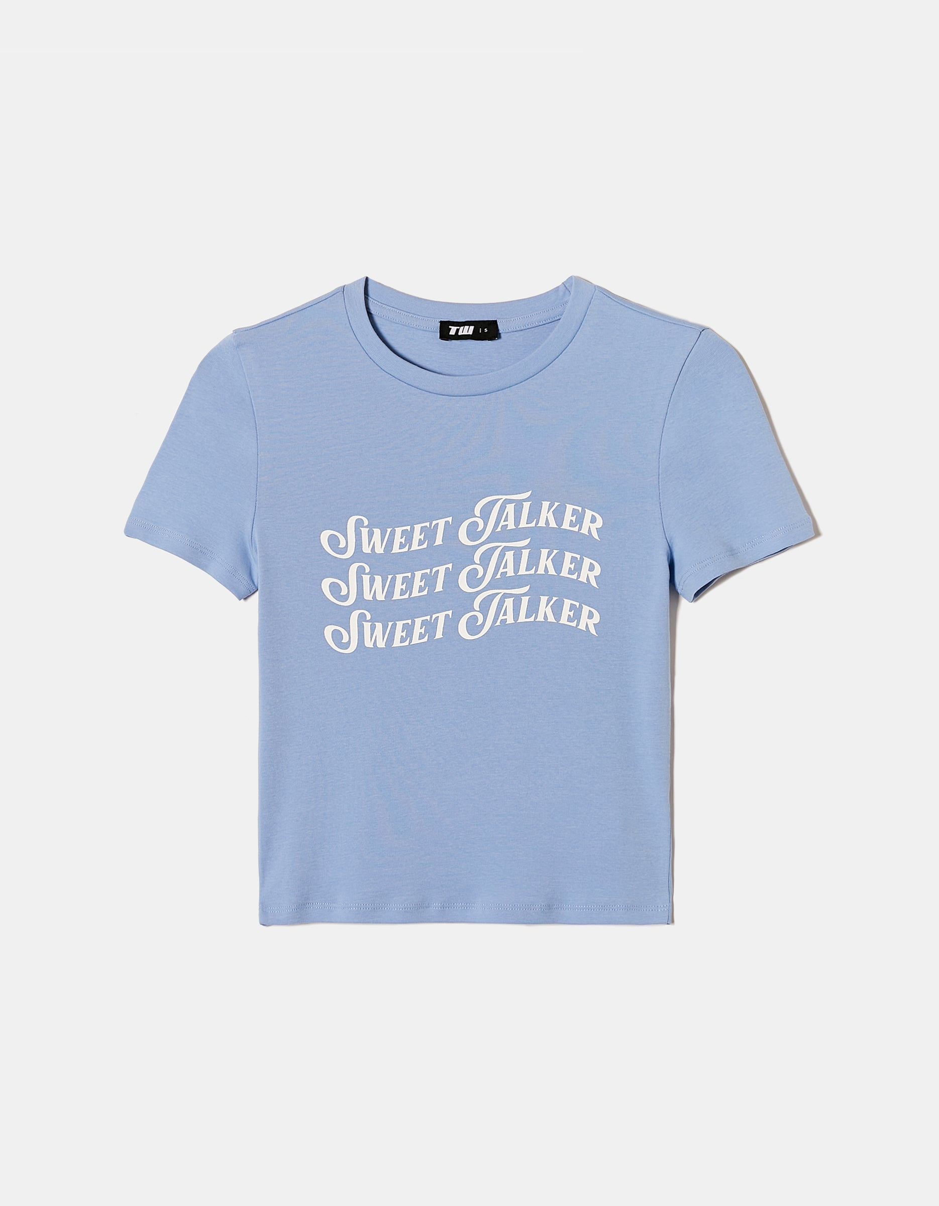 Ladies Blue Sweet Talker Print T-Shirt-Ghost View