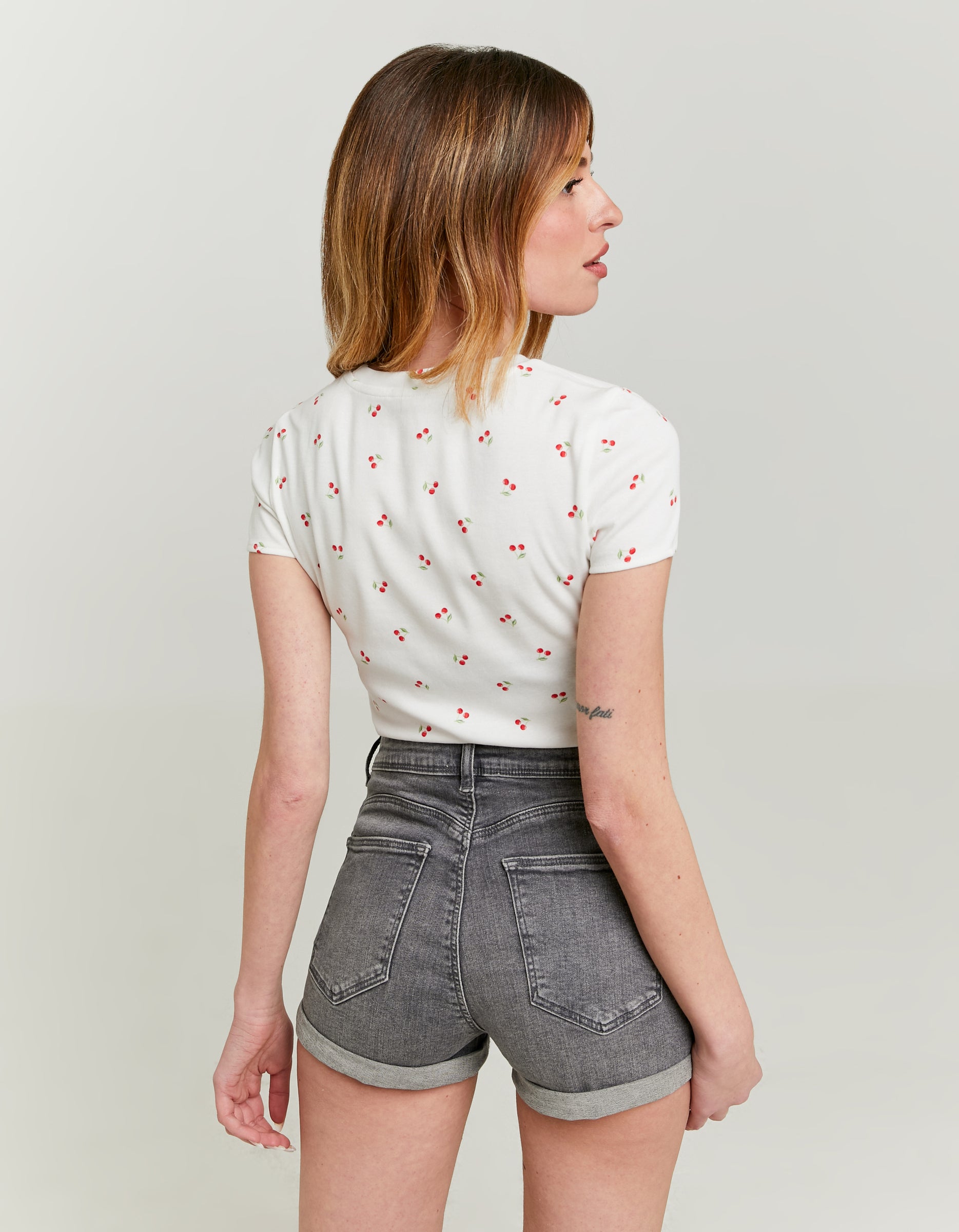 Ladies Floral Basic T-Shirt-Model Back View