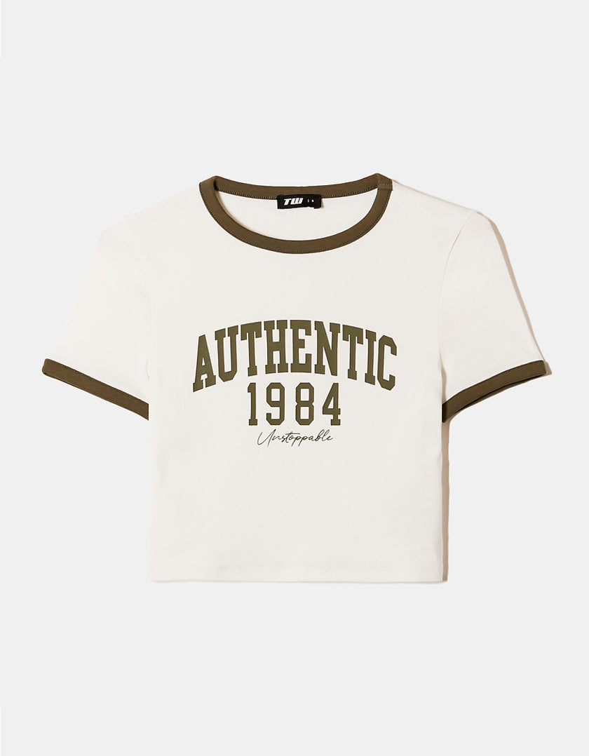 White Cropped Authentic 1984 Printed T-Shirt