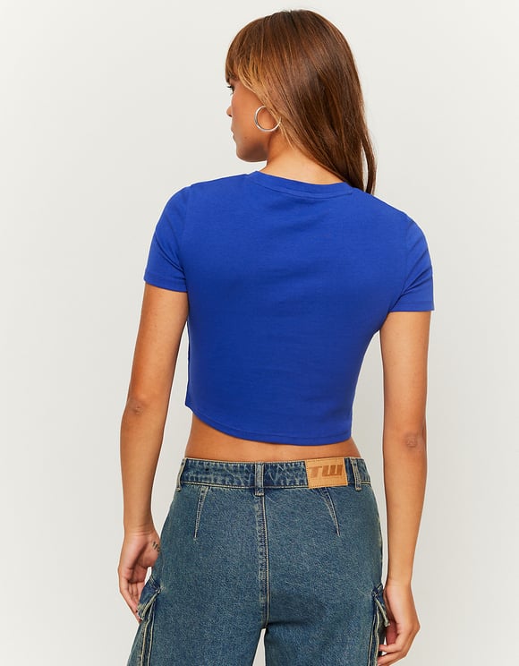 Ladies Printed Cropped Blue Cropped T-Shirt-Back View