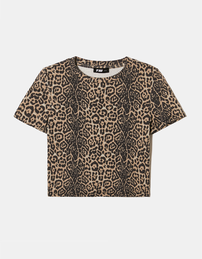 Ladies Leo Print Cropped Top-Front View