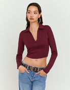 Tally Weijl Basic Burgundy Long Sleeve T-Shirt Burgundy front view