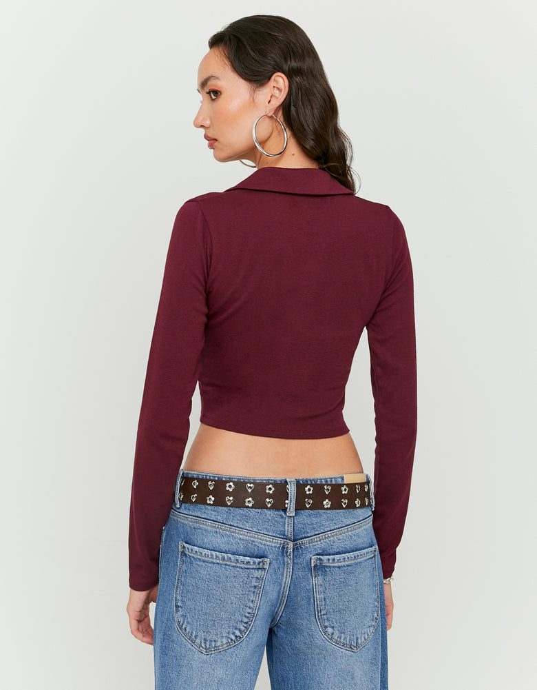 Tally Weijl Basic Burgundy Long Sleeve T-Shirt Burgundy detail view