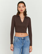 Tally Weijl Basic Brown T-Shirt With Long Sleeves Brown front view