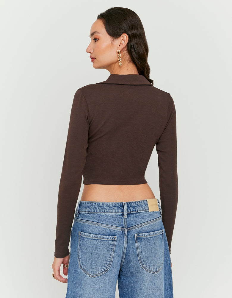 Tally Weijl Basic Brown T-Shirt With Long Sleeves Brown detail view