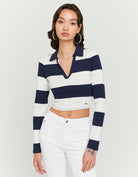 Tally Weijl Striped Navy/White T-Shirt With Long Sleeves NAVY/WHITE front view