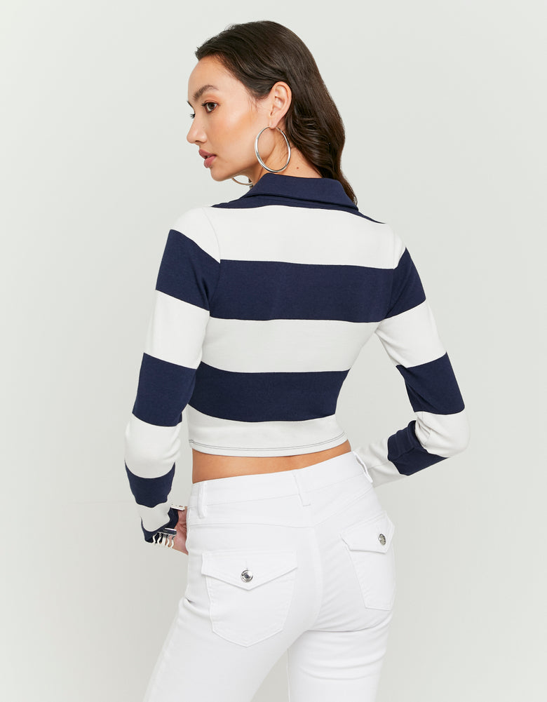 Ladies Striped Navy/White T-Shirt With Long Sleeves-Back View