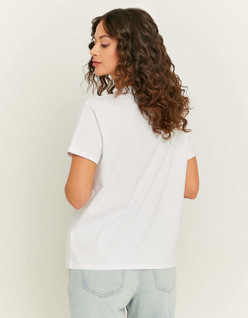 Ladies White Oversized Print T-Shirt-Model Back View