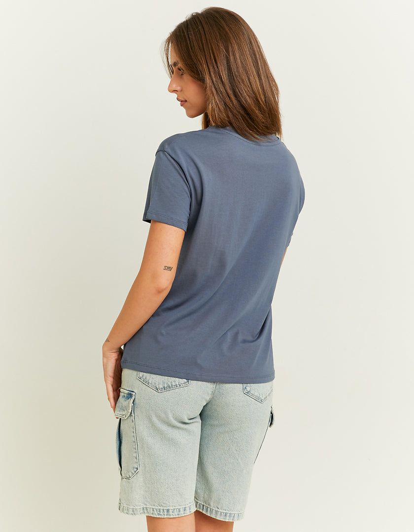 Ladies Blue Embrace Chaos Printed T-Shirt-Model Back View