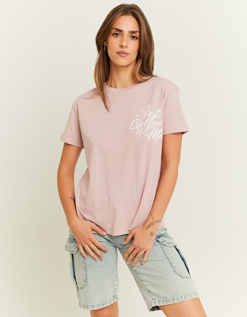 Ladies Pink Printed T-Shirt-Model Front View