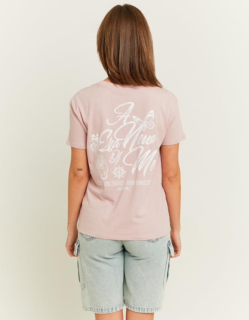 Ladies Pink Printed T-Shirt-Model Back View