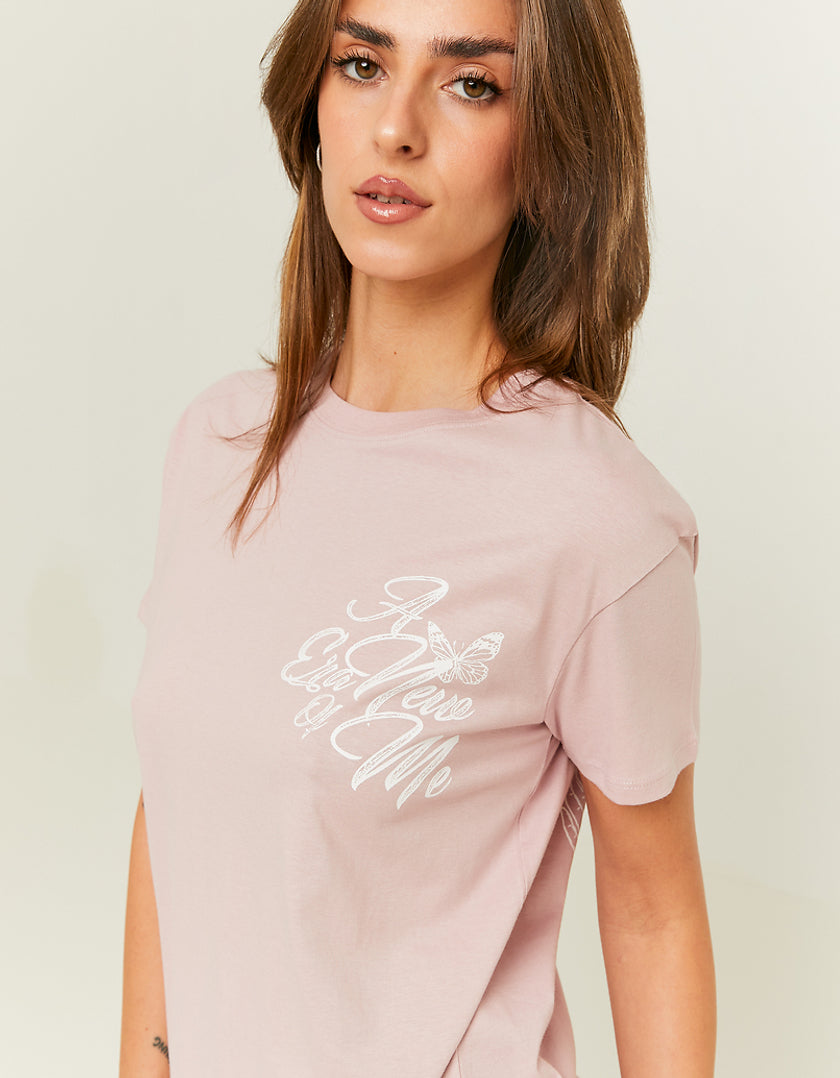 Ladies Pink Printed T-Shirt-Side View