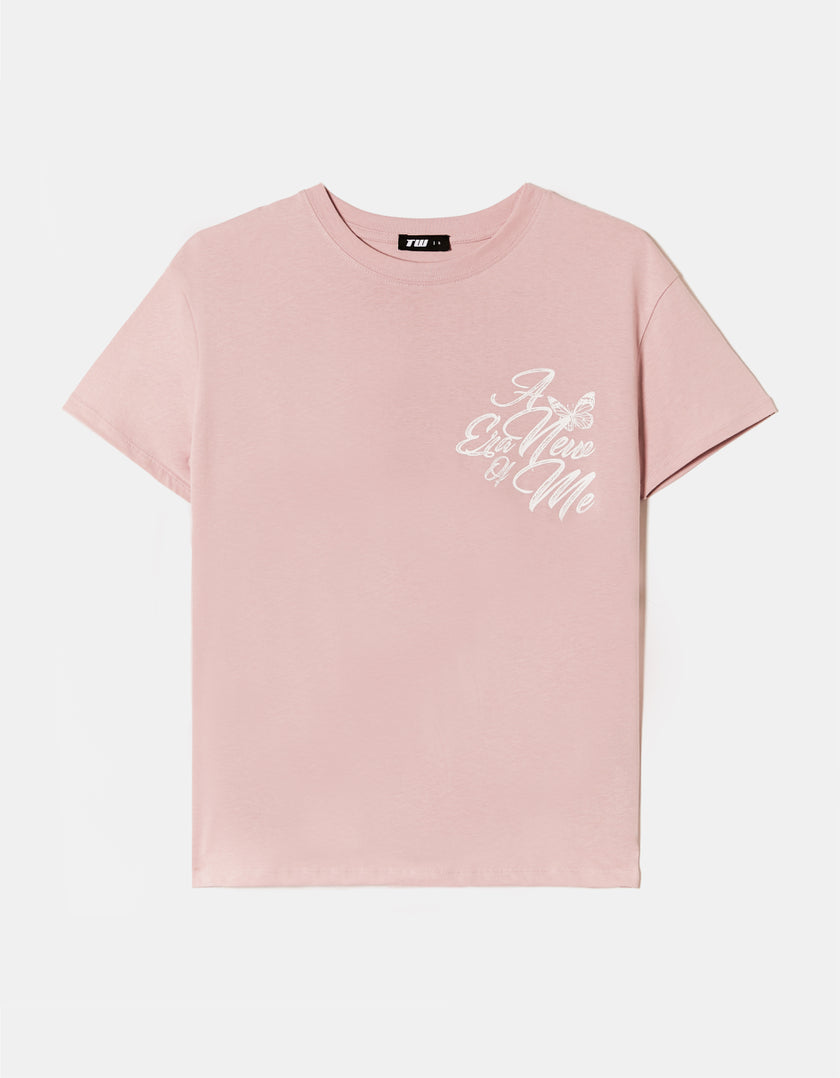 Ladies Pink Printed T-Shirt-Front View