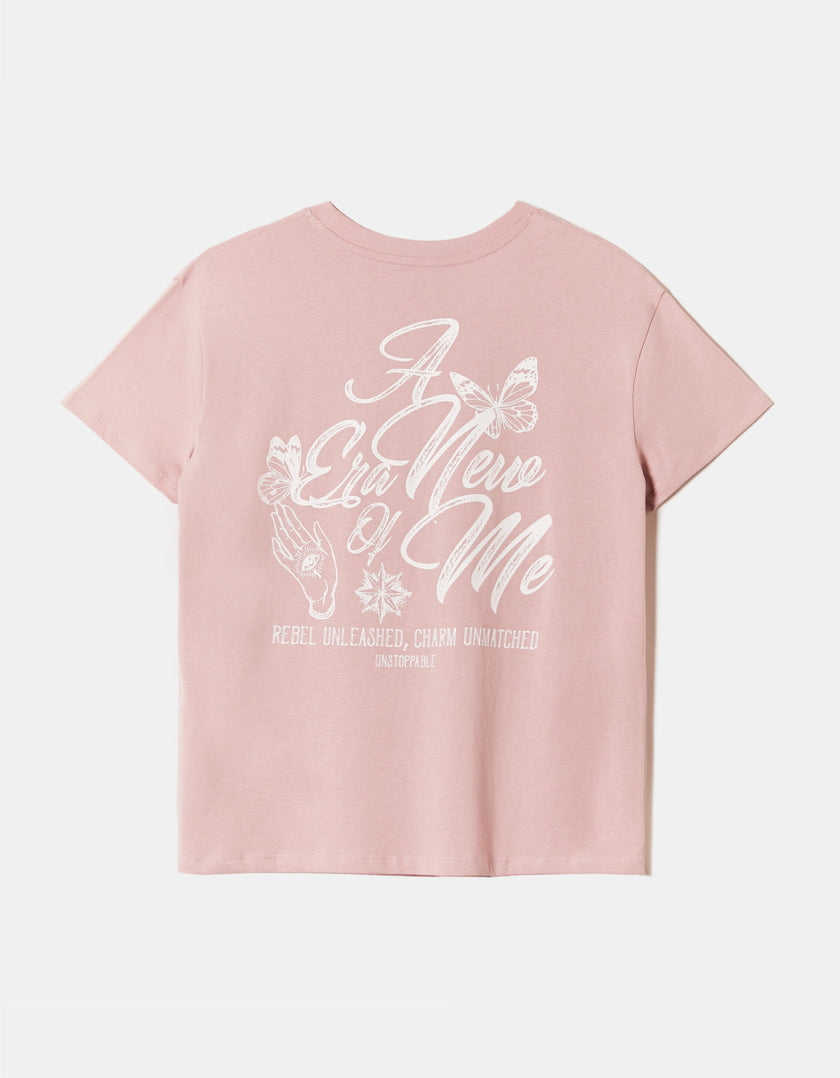 Ladies Pink Printed T-Shirt-Back View