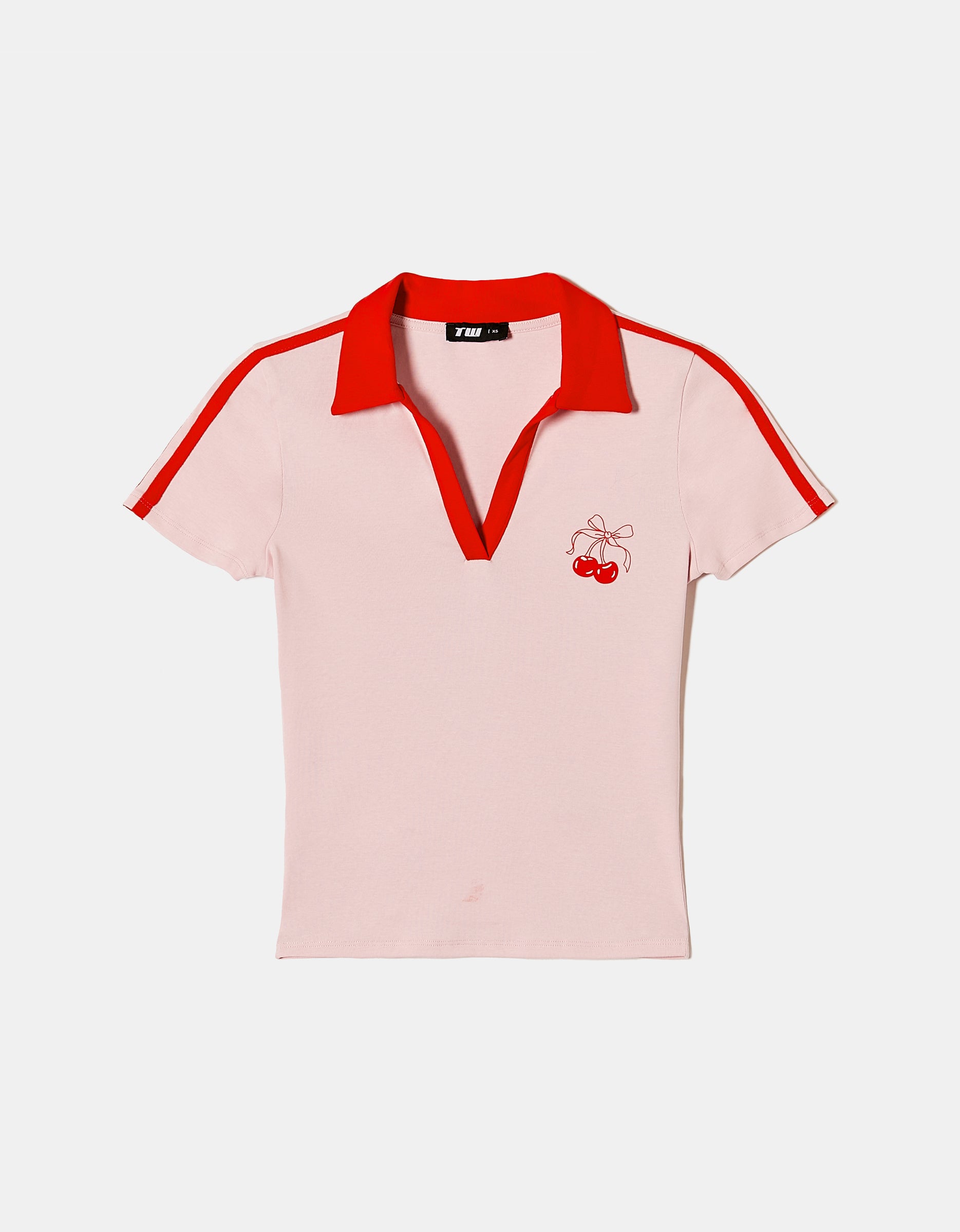 Ladies Pink Printed T-Shirt With Polo Neck-Ghsot Front View