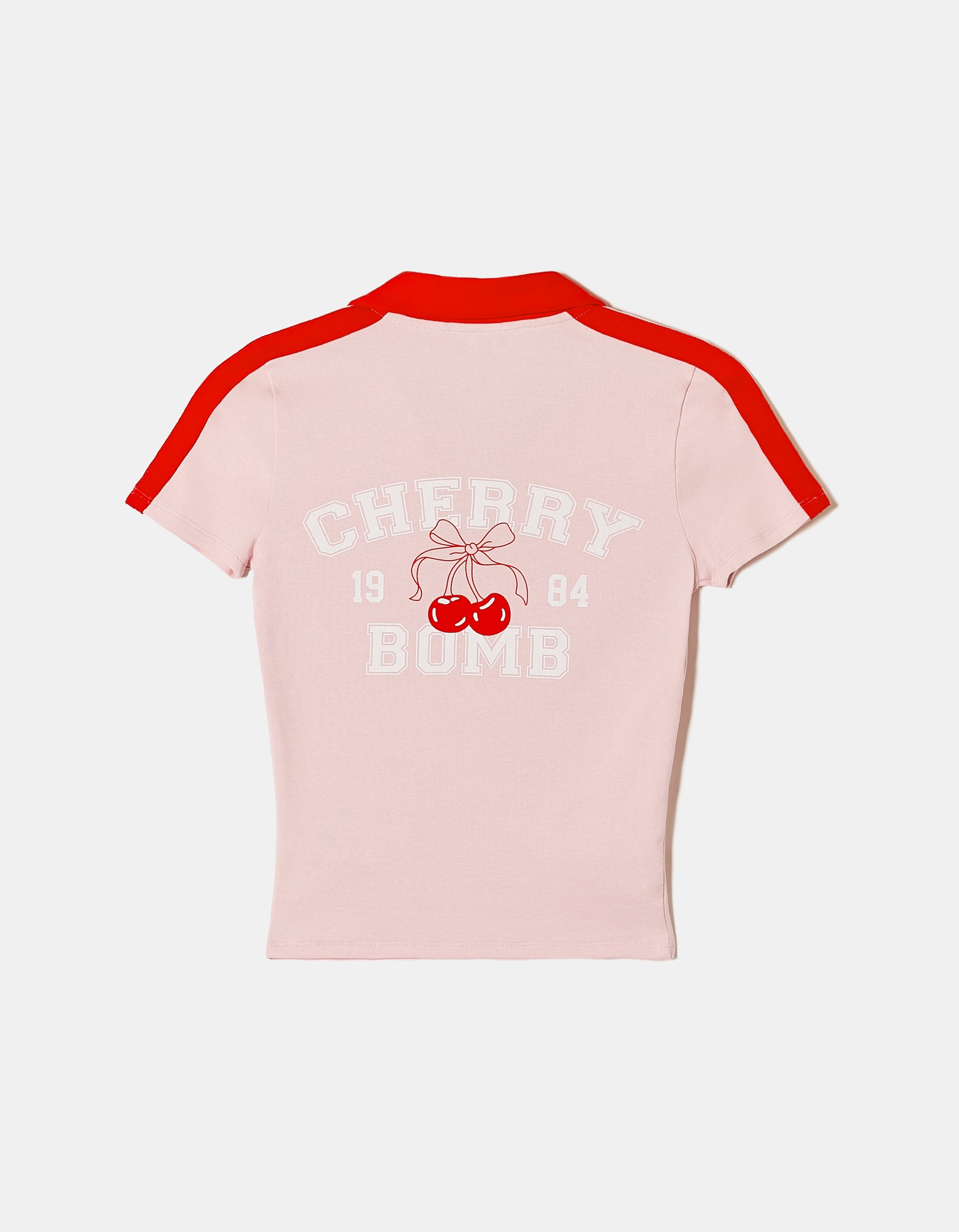 Ladies Pink Printed T-Shirt With Polo Neck-Ghost Back View