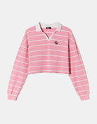Tally Weijl Long Sleeve Pink Striped Polo Neck T-Shirt With Print White/Pink back view