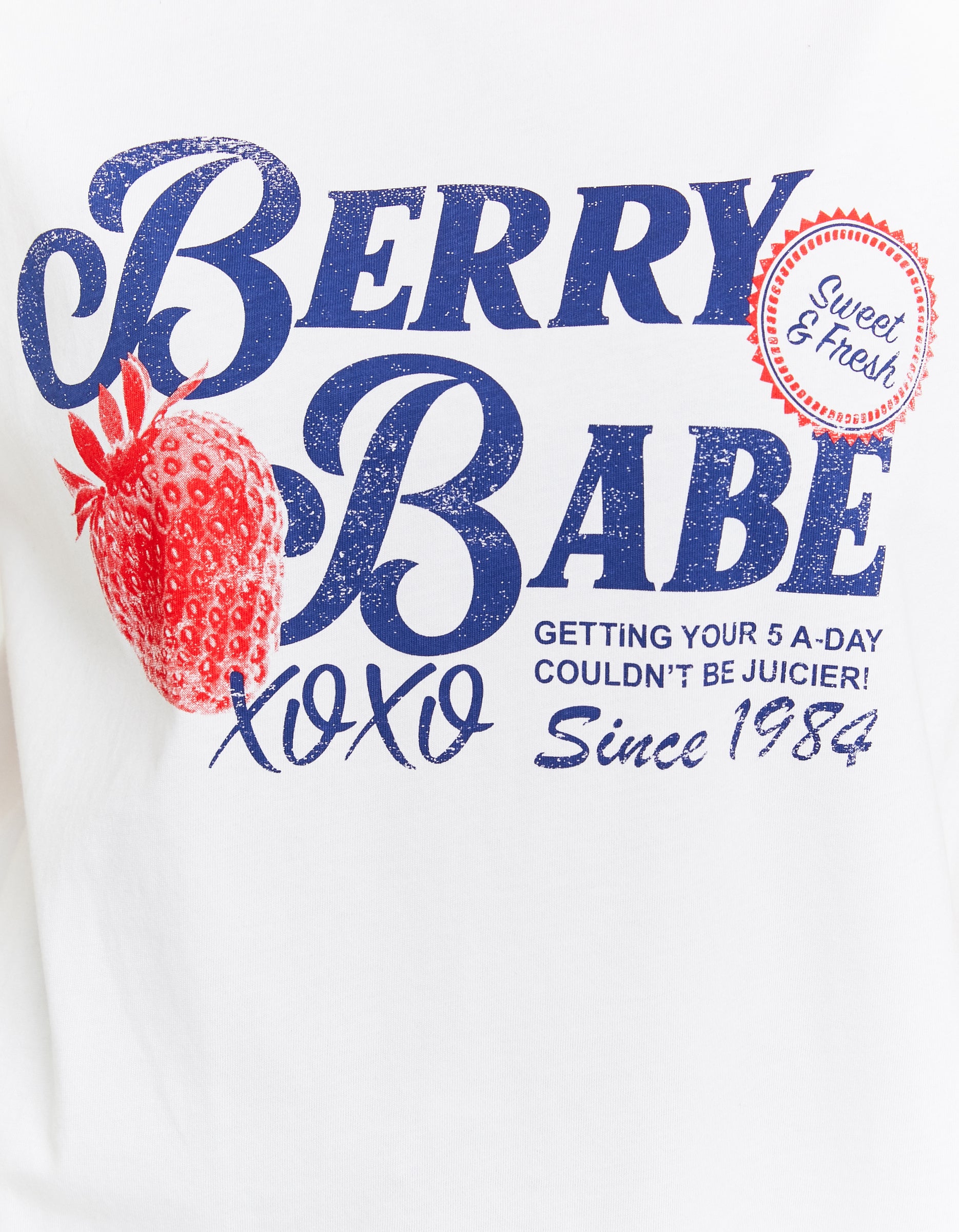 Ladies White Printed Berry Babe Oversize T-Shirt-Wording View