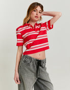 Tally Weijl Striped Red & White Polo T-Shirt Red/White model front view