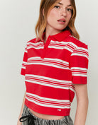 Tally Weijl Striped Red & White Polo T-Shirt Red/White front view