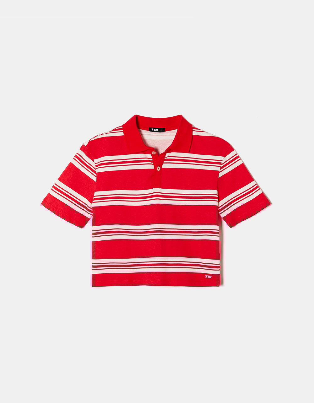Ladies Striped Red & White Polo T-Shirt-Ghost Front View