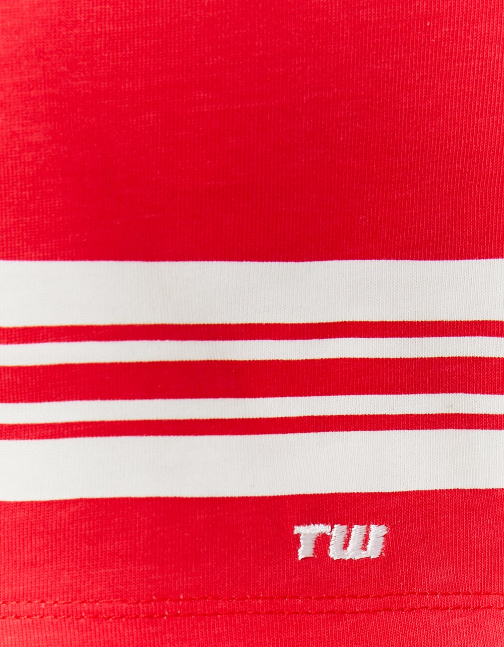 Ladies Striped Red & White Polo T-Shirt-Close Up View