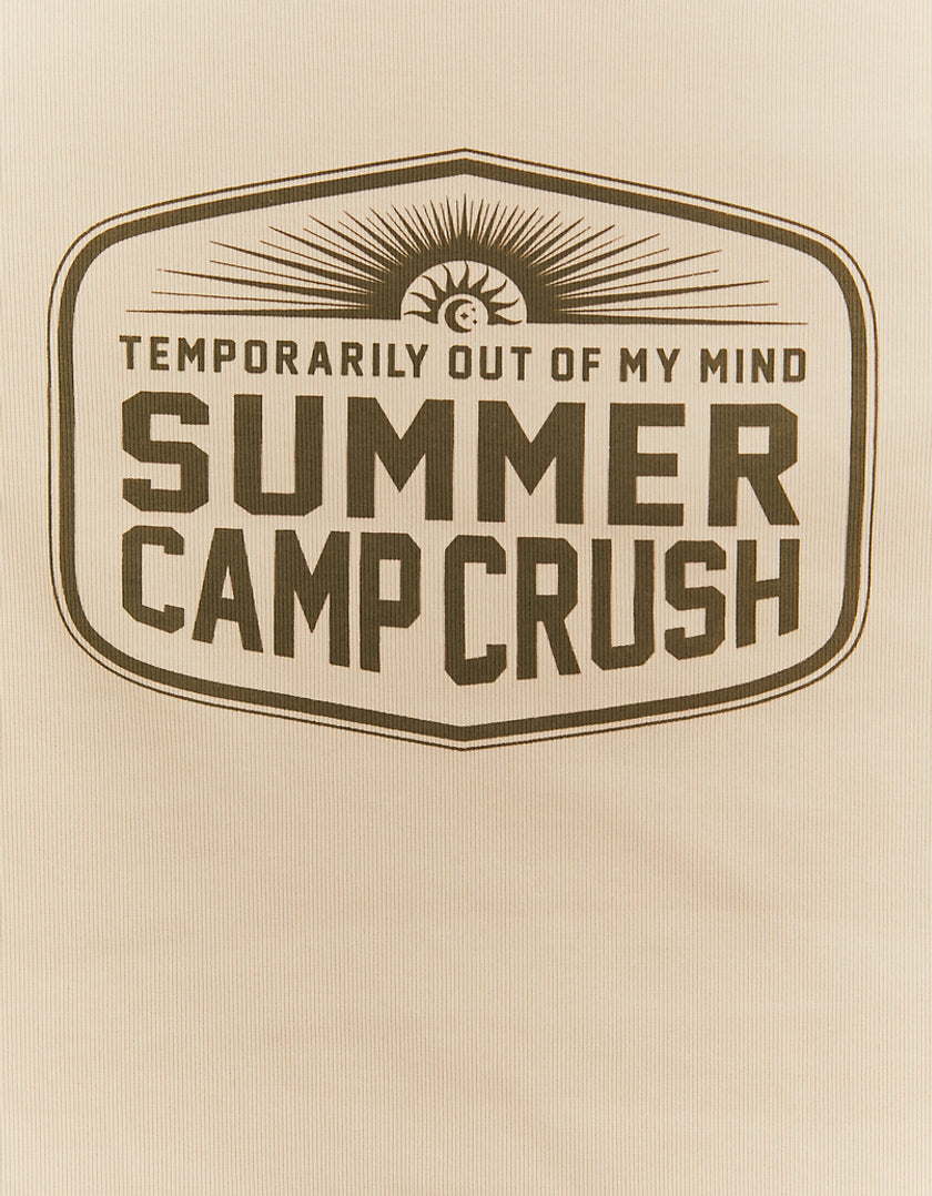 Ladies Beige Regular Summer Camp Printed T-Shirt-Wording View