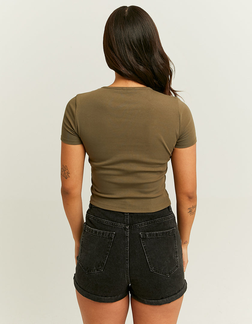 Ladies Khaki Regular Originals Printed T-Shirt-Model Back View