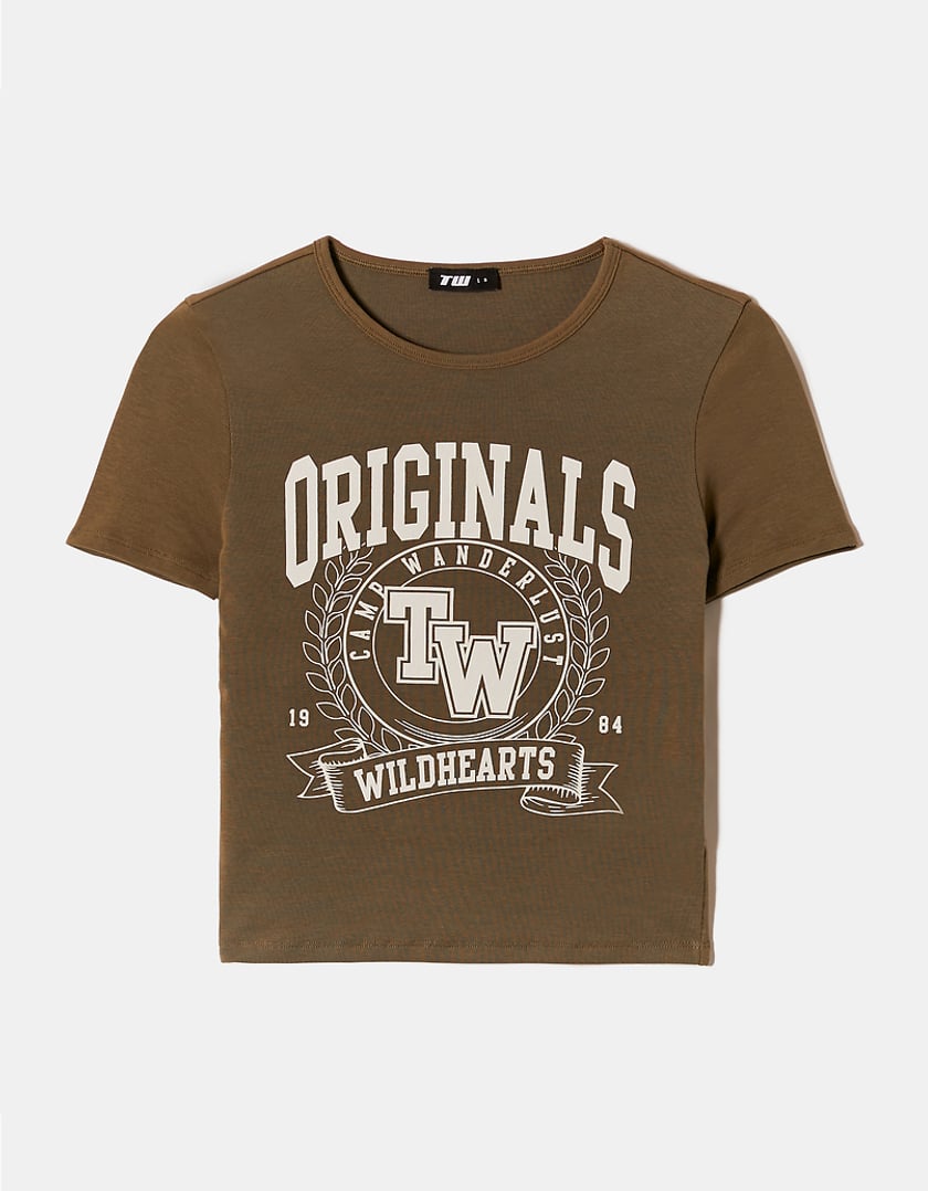 Ladies Khaki Regular Originals Printed T-Shirt-Front View