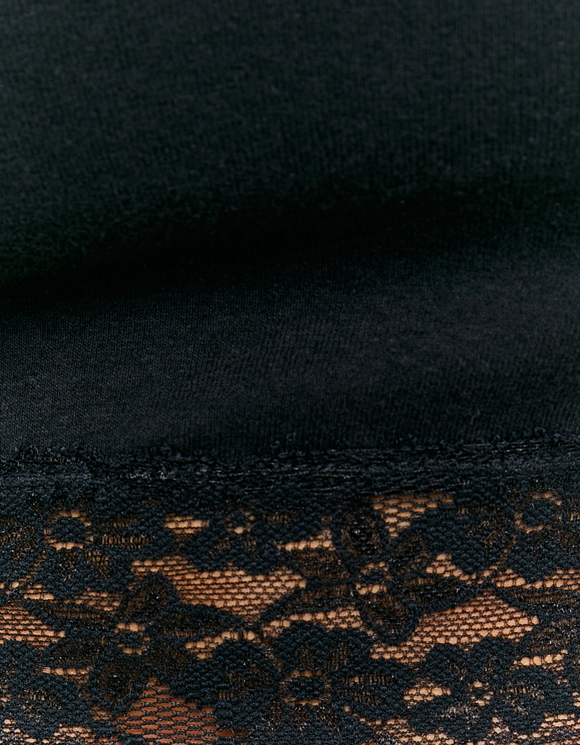 Ladies Black Long Sleeve T-Shirt With Lace Detail-Close Up View