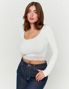 Tally Weijl White Long Sleeve T-Shirt With Lace Detail White front view