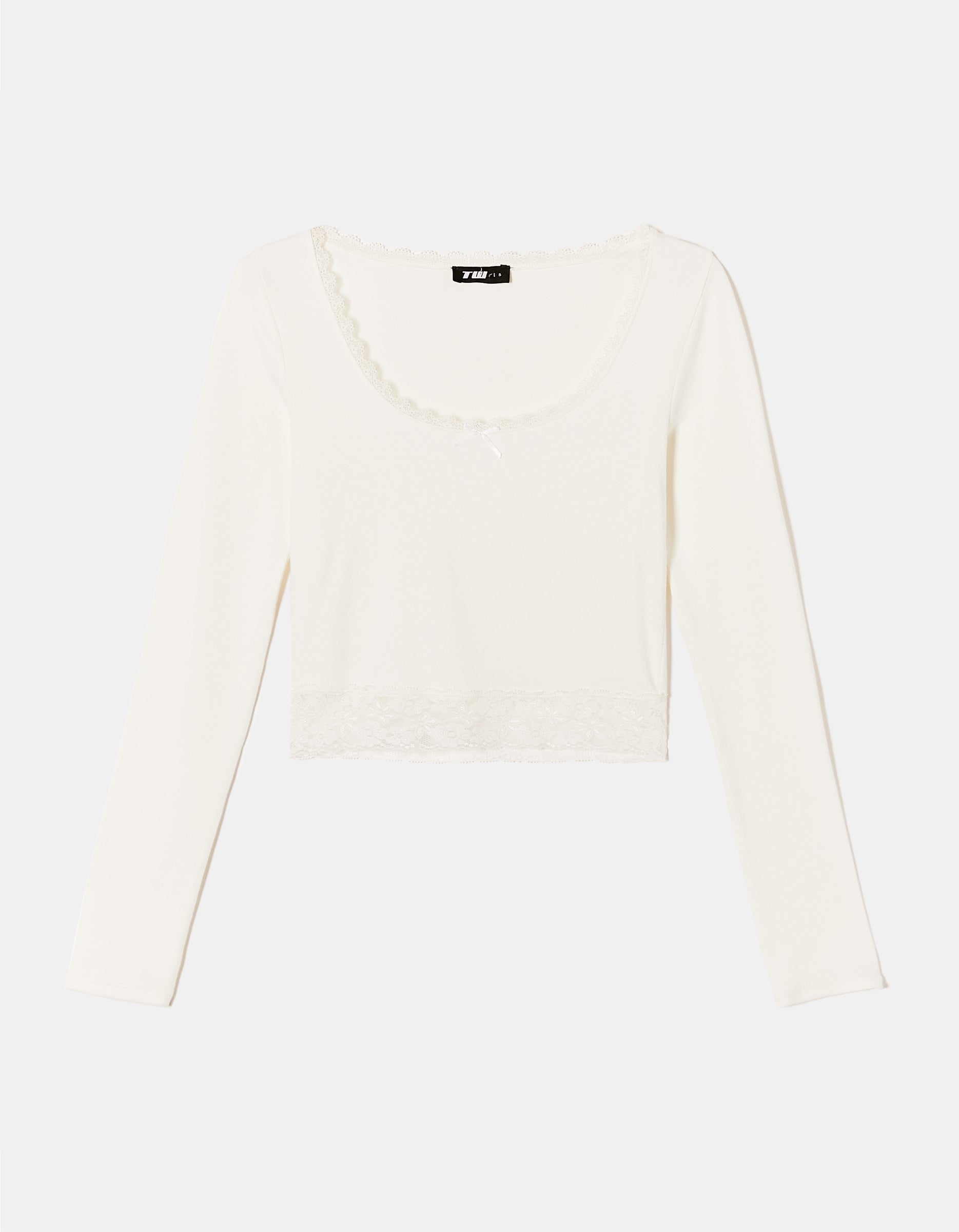 Tally Weijl White Long Sleeve T-Shirt With Lace Detail White detail view
