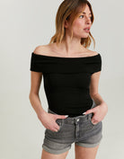 Tally Weijl Black Off-Shoulder Basic Top Black model front view