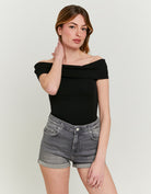 Tally Weijl Black Off-Shoulder Basic Top Black front view