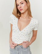 Tally Weijl White Top With Gathered Waist White model front view