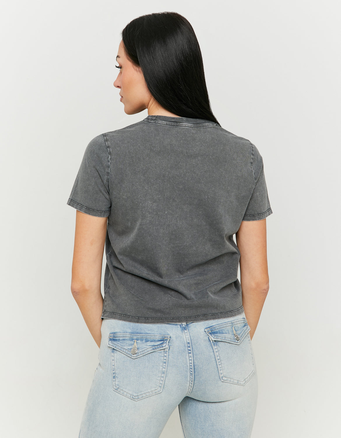 Ladies Grey T-Shirt-Model Back View