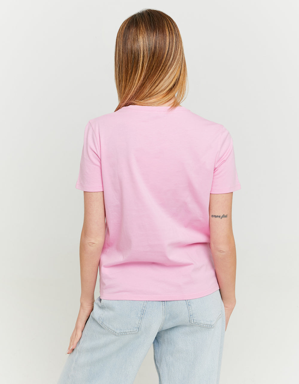 Ladies Strawberry Girl Printed T-Shirt-Model Back View