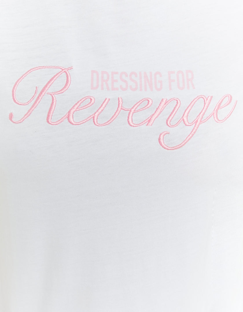 Ladies White Oversized Dressing for Revenge Print T-Shirt-Writing View