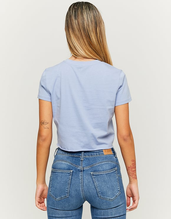 Ladies Cropped Printed Blue T-Shirt-Back View