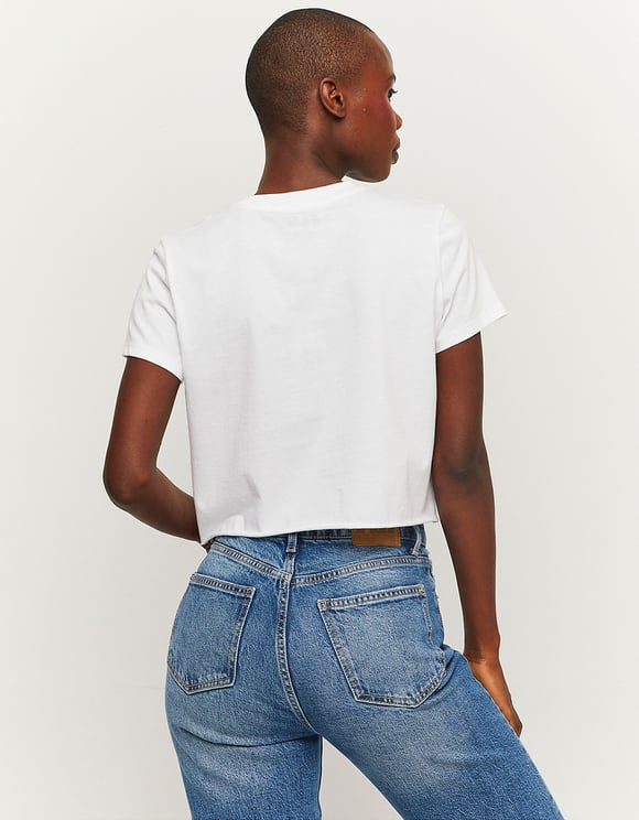 Ladies Cropped White Unstoppable Always Printed Top-Back View