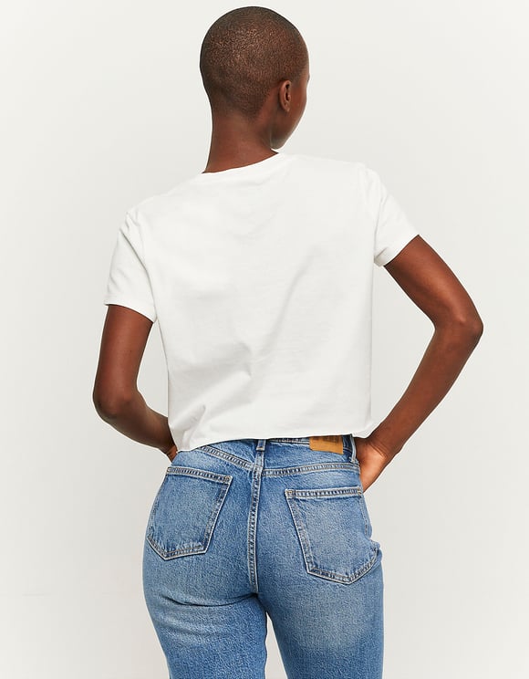 Ladies Cropped White Totally Unstoppable Printed Top-Back View