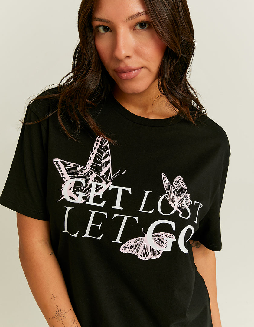 Ladies Oversize Get Lost Let Go Printed T-Shirt-Closer View of Front