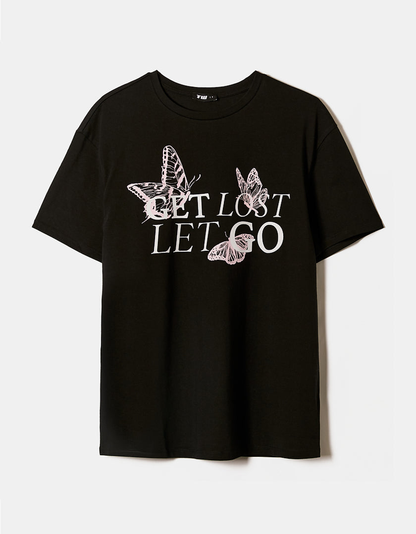 Ladies Oversize Get Lost Let Go Printed T-Shirt-Front View