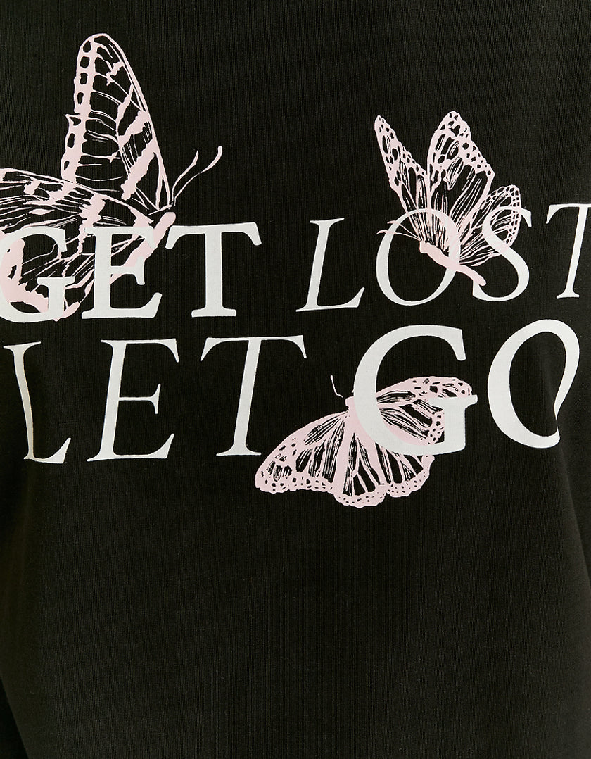 Ladies Oversize Get Lost Let Go Printed T-Shirt-Closer View of Design