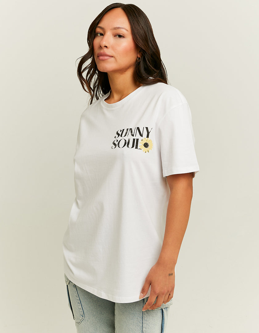 Ladies Oversize Sunny Soul Printed T-Shirt-Model Front View