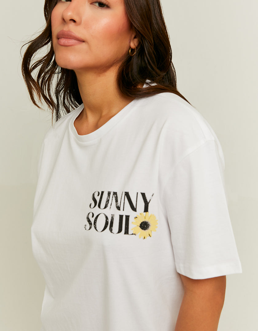 Ladies Oversize Sunny Soul Printed T-Shirt-Closer View of Front