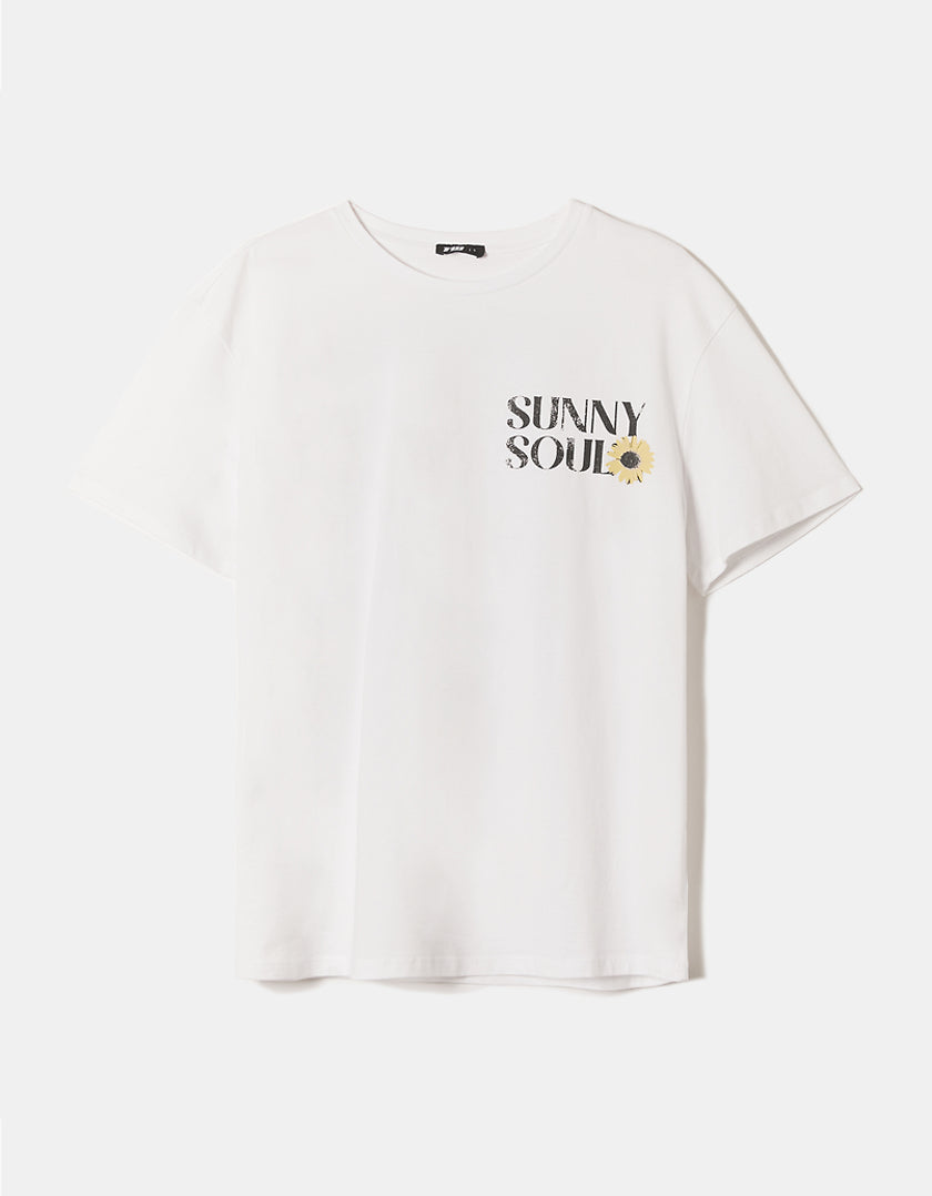 Ladies Oversize Sunny Soul Printed T-Shirt-Front View