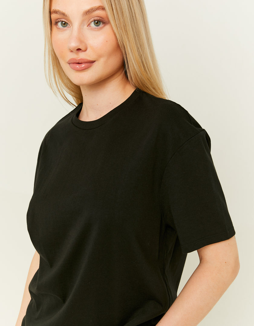 Ladies Black Oversized Basic T-Shirt-Closer View of Front