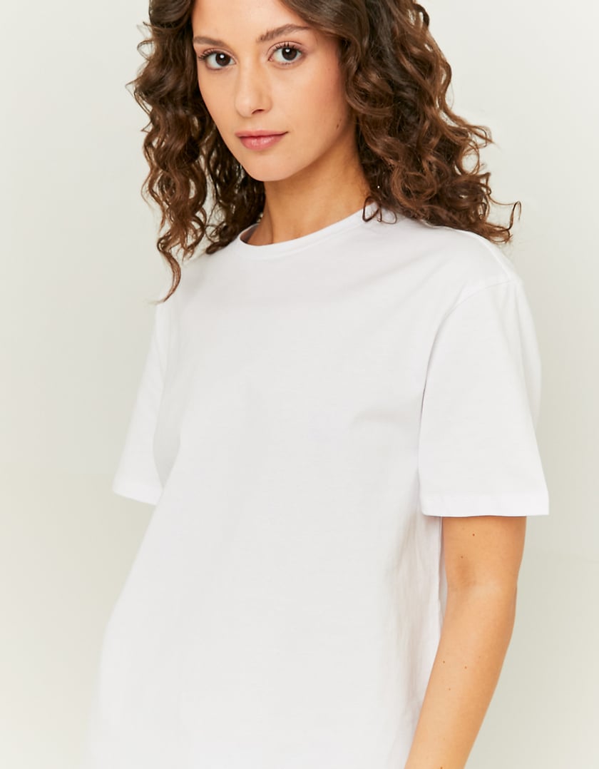 Ladies White Oversized Basic T-Shirt-Closer View of Front